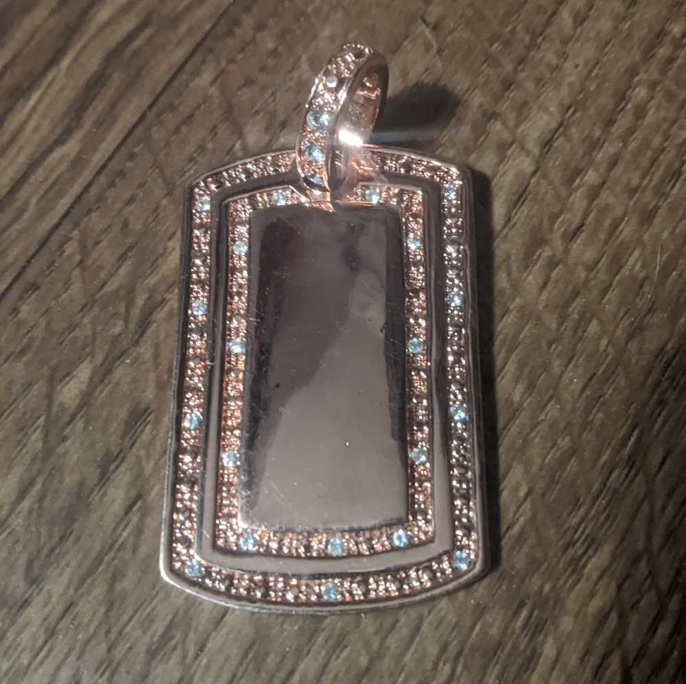Vintage rose gold tone dog tag medallion with crystals vintage y2k 90s
